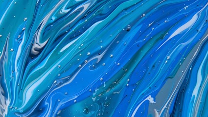 Abstract swirls of blue and teal paint create a mesmerizing watery texture
