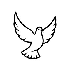Obraz premium Dove flying with extended wings in outlined style icon