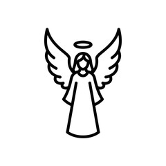 Fototapeta premium Line art angel with wings and halo in simplistic design icon Catholic Religion Outline Icons