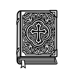 Illustrated Bible with ornate design and cross symbol on cover  icon Catholic Religion Outline Icons