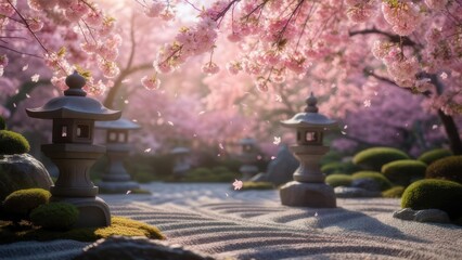 Pink cherry blossom garden