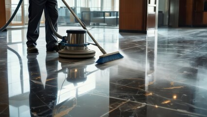 Polished marble floor being cleaned (1)
