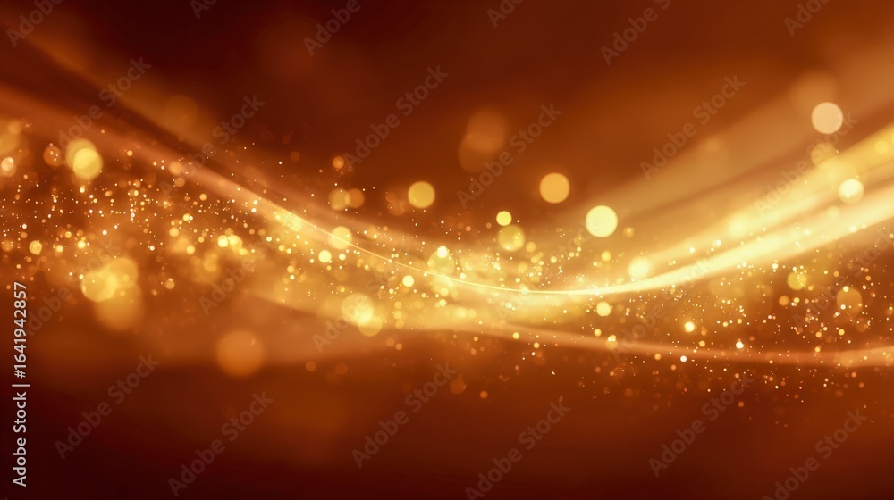 Poster golden light streaks abstract background with glittering particle effects and elegant flowing wave d