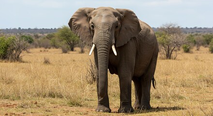Fototapeta premium One vertical shot of an African bush elephant in Pilanesberg national park, South Africa