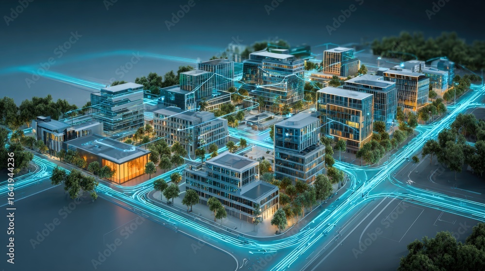 Poster smart cityscape visualization: advanced urban planning and technology integration with interconnecte