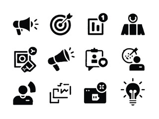 Fototapeta premium Collection of black silhouette icons for marketing and business concepts