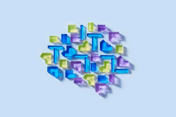 Glass brain made of abstract colored blocks