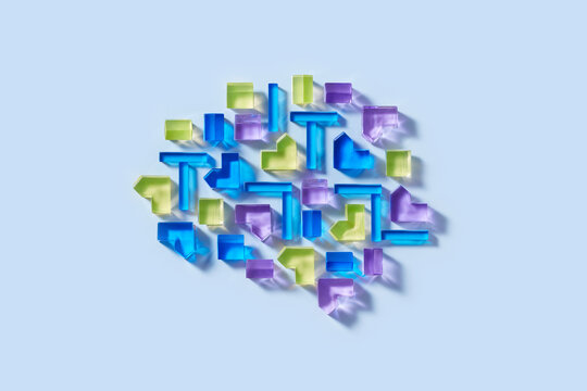 Glass brain made of abstract colored blocks