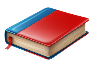 Red and blue book with a bookmark isolated on transparent background