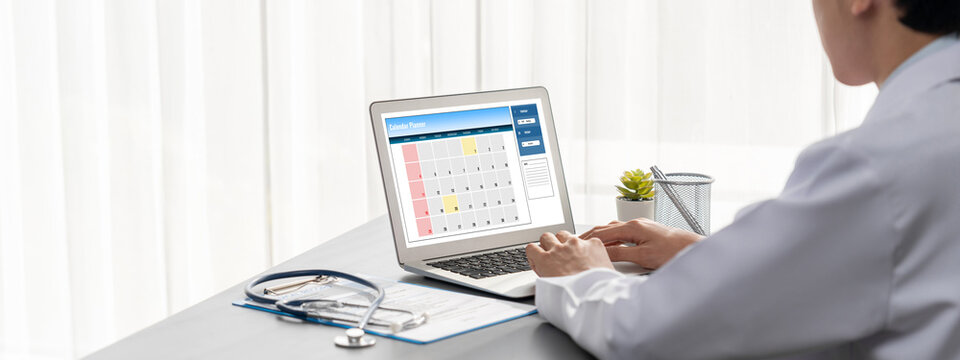 Calendar on computer software application for brisk schedule planning for personal organizer and online business