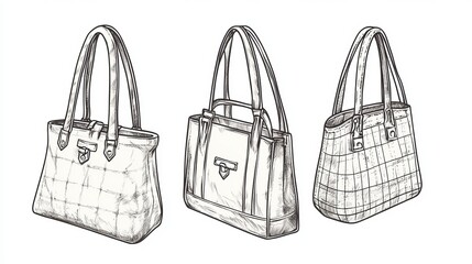 Stylish handbag drawings, perfect for fashion designs.  Great for creating trendy visuals.
