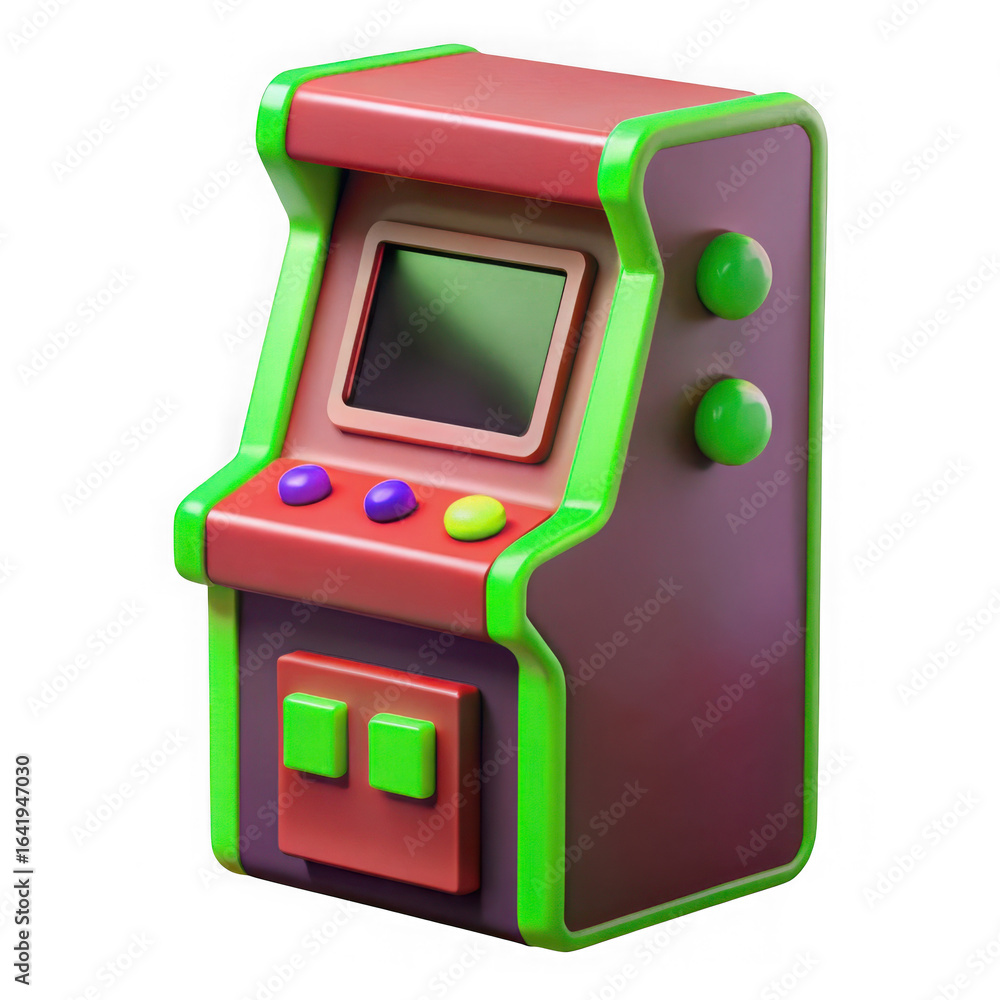 Poster 3d retro arcade machine with colorful buttons isolated on transparent background