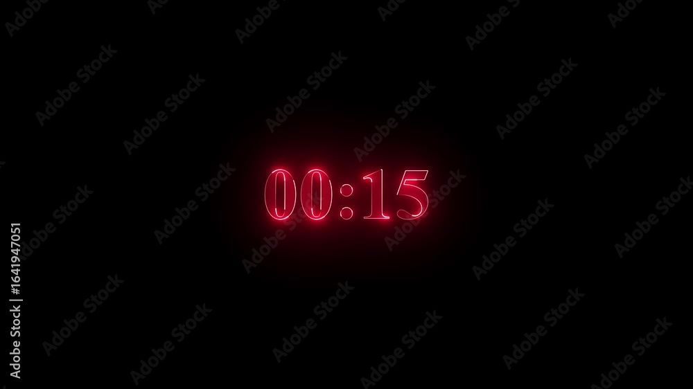 Poster glowing neon countdown twenty second with digital clock time. red color clock timer for 20 second co