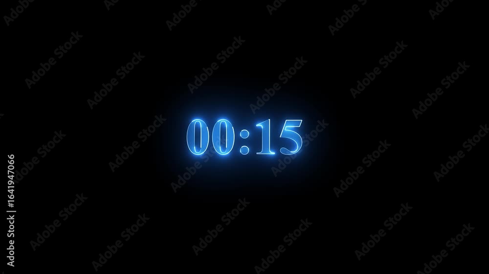 Poster glowing neon countdown twenty second with digital clock time. blue color clock timer for 20 second c