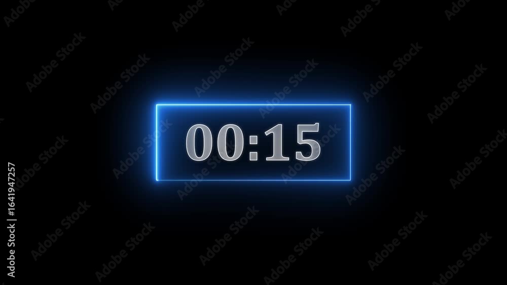 Poster glowing neon countdown twenty second with digital clock time. white color clock timer for 20 second 