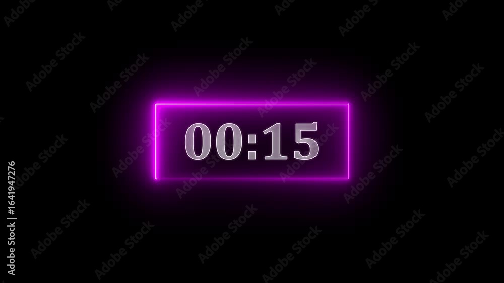 Poster glowing neon countdown twenty second with digital clock time. pink color clock timer for 20 second c