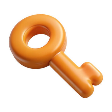 An orange key with a round handle, rendered in 3d, isolated on transparent background