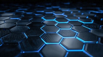 Naklejka premium Futuristic Honeycomb Structure with Blue Illumination: High-Tech Abstract Design for Modern Digital Backgrounds and Creative Technology