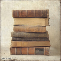 Stack of antique leather bound books with textured pages antique books old books
