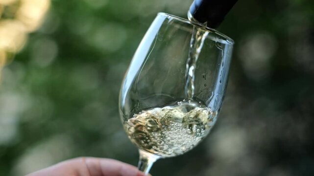 white wine being poured into a wine glass