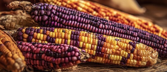 The vibrant array of colorful corn showcasing nature's harvest bounty.