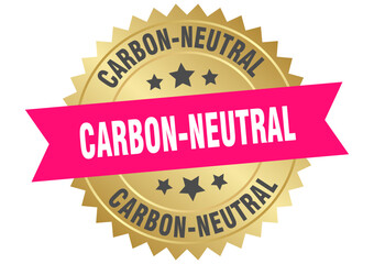 carbon-neutral. carbon-neutral round pink and gold label isolated on transparent background