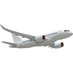 Fototapeta premium Commercial passenger jet airliner flying through the sky with a sleek white airframe and wings against a clear transparent background