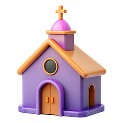 Charming Purple Church Building with Orange Accents and Cross Icon