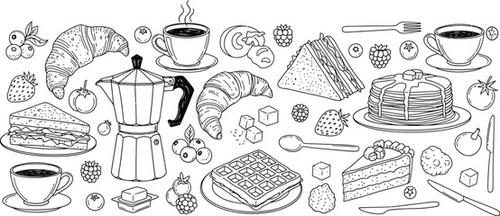 La Dolce Vita Breakfast Doodles - Hand-Drawn Food & Coffee Icons