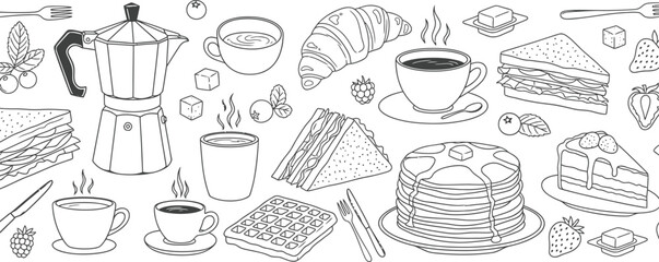 La Dolce Vita Breakfast Doodles - Hand-Drawn Food & Coffee Icons
