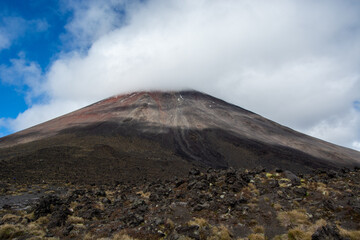 Majestic Volcano Under Cloudy Sky