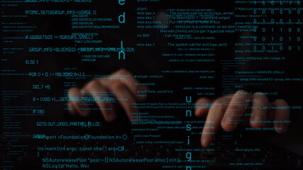 A close-up view of hands typing on a keyboard, surrounded by glowing computer code, illustrating themes of technology, cyber security, and digital innovation in a dark workspace. Xenic