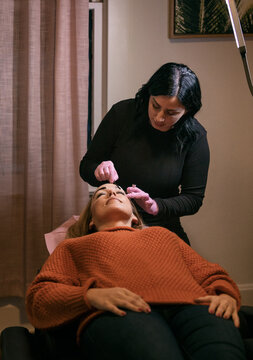 Woman Has Microblading Eyebrow Procedure