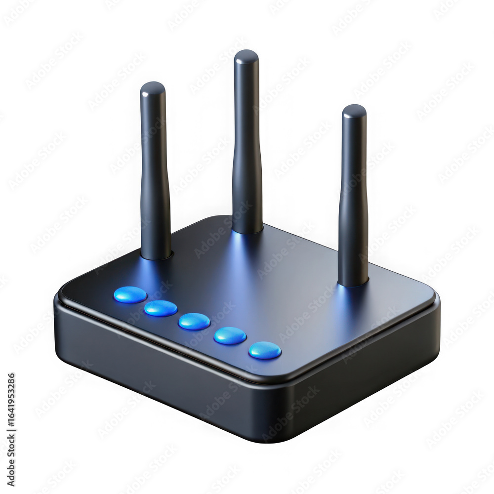 Poster 3d wireless router with antennas isolated on transparent background
