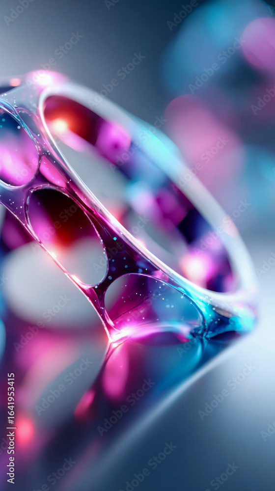 Poster close-up of a futuristic structure with smooth blue and purple translucent surfaces, highlighting ro