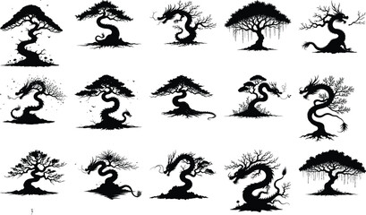 Banyan Tree  nature, forest, black  Designs  vector bundle