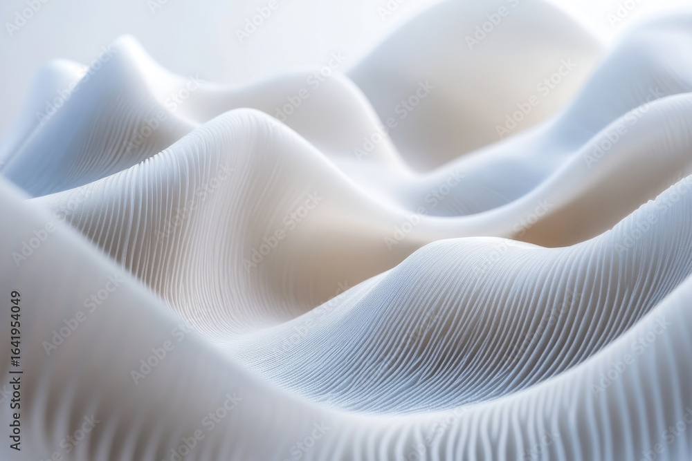 Poster abstract white landscape with undulating, textured surfaces creating a flowing, three-dimensional ef