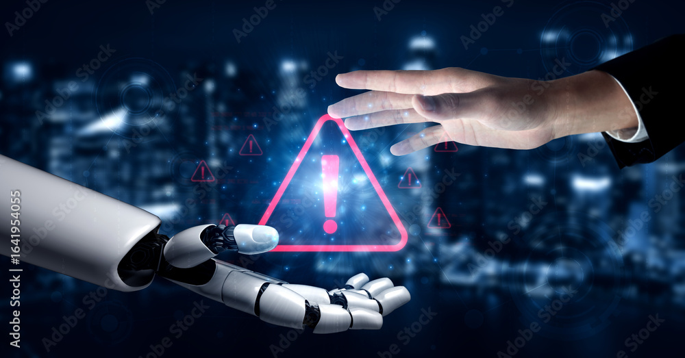 Poster ai monitors network to issue real-time alerts for cybersecurity incidents. alert warning showing red