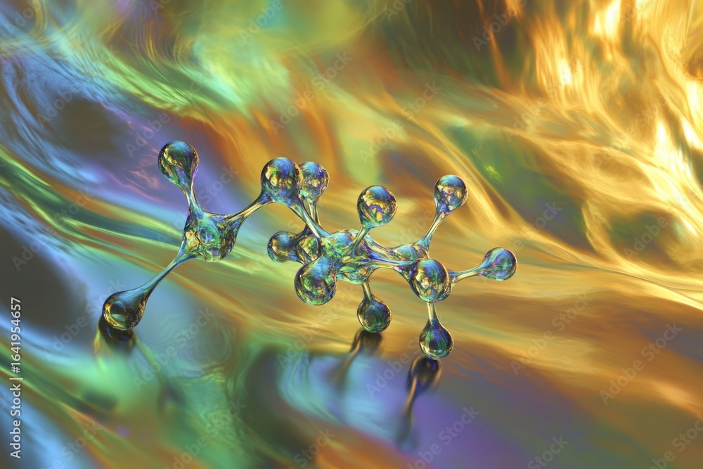 Aufkleber abstract 3d rendering of a molecule structure on a vibrant, iridescent surface.