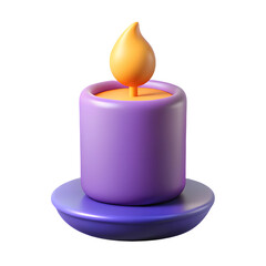 Cozy Warm Purple Candle Burning Brightly with Glowing Flame on Dark Background