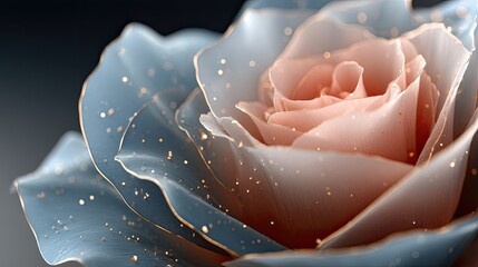Blooming rose crafted from glowing particles showcases translucent petals, exuding a fantasy aesthetic in a darkly lit environment