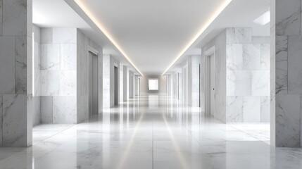 Modern Marble Hallway with Recessed Lighting in a Corporate Building Interior Design