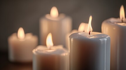 The serene glow of white candles illuminating a tranquil atmosphere