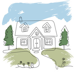 hand-drawn illustration of a two-story home. Vector hand-drawn doodle illustration