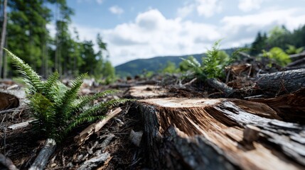 Obraz premium New growth emerges from a logged forest.