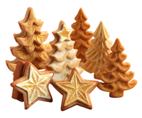 Delicious Christmas cookies in tree and star shapes, ready for holiday joy.