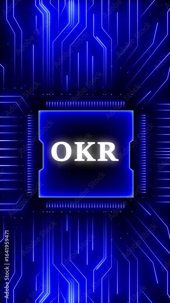 Aufkleber okr objectives key results. business, technology, internet and network concept. digital data moving 