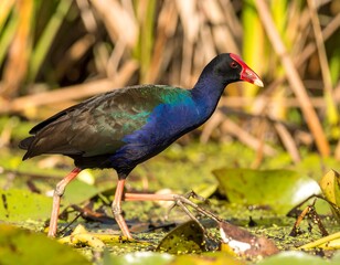 Obraz premium Purple bird in swampy environment