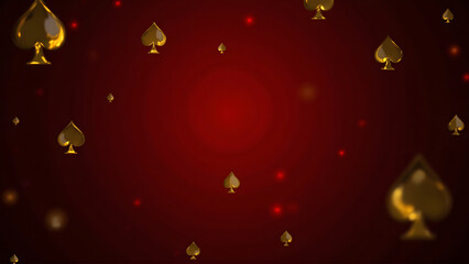 Golden Spades Falling on Dark Red Background with Bokeh Effect