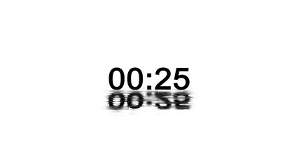 4k animation of thirty seconds countdown with digital time, 30 to 0 countdown, 2 digit number with glitch effect and shadow reflection on white background
 - Powered by Adobe
